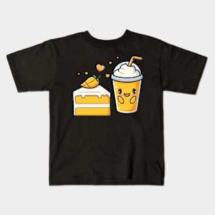 Cute Mango Milkshake in Love with a Mango Cake | Kawaii Food Art Kids T-Shirt